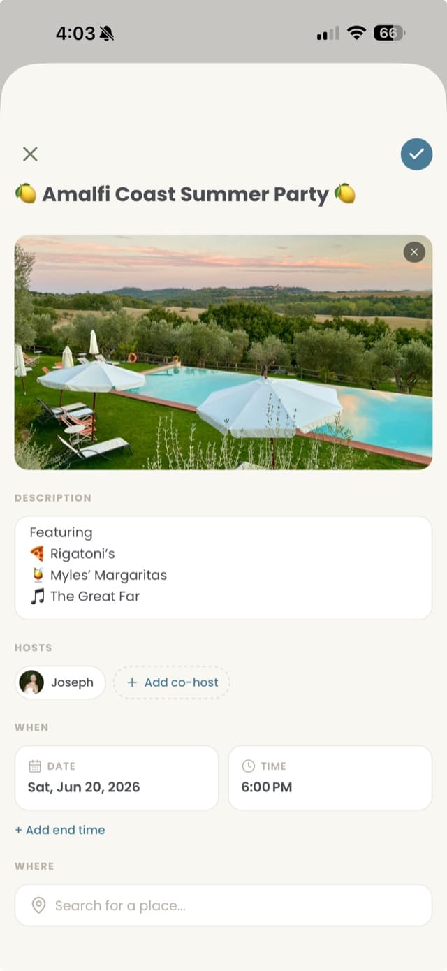 Creating an event in the loso app